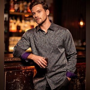 Marcello Men’s Long Sleeve Button-Down Shirt  paisley Abstract Print XL